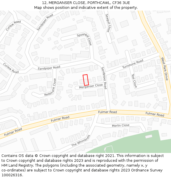 12, MERGANSER CLOSE, PORTHCAWL, CF36 3UE: Location map and indicative extent of plot
