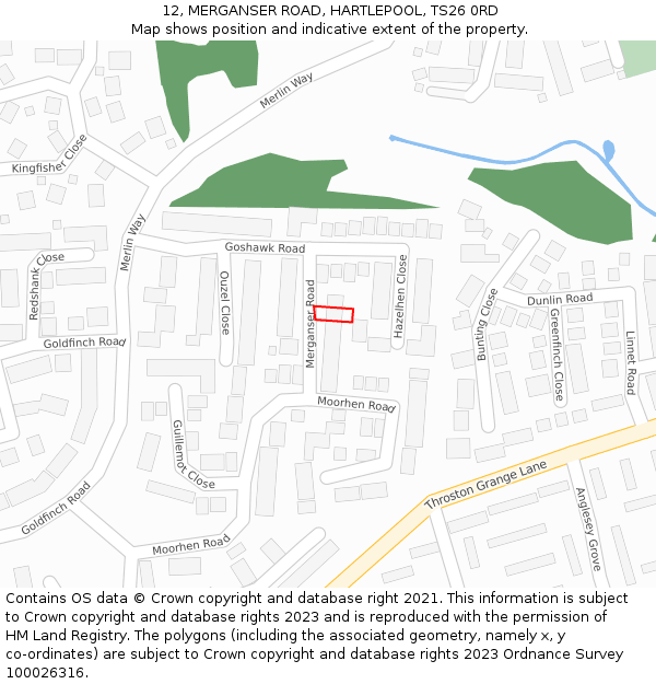 12, MERGANSER ROAD, HARTLEPOOL, TS26 0RD: Location map and indicative extent of plot
