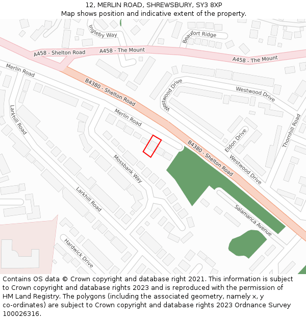 12, MERLIN ROAD, SHREWSBURY, SY3 8XP: Location map and indicative extent of plot