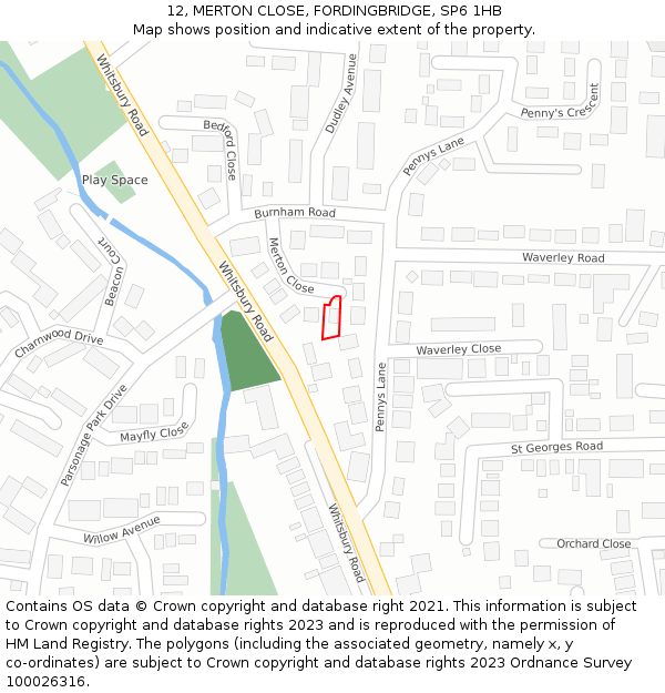 12, MERTON CLOSE, FORDINGBRIDGE, SP6 1HB: Location map and indicative extent of plot