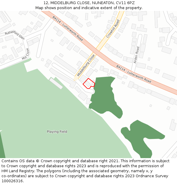 12, MIDDELBURG CLOSE, NUNEATON, CV11 6PZ: Location map and indicative extent of plot