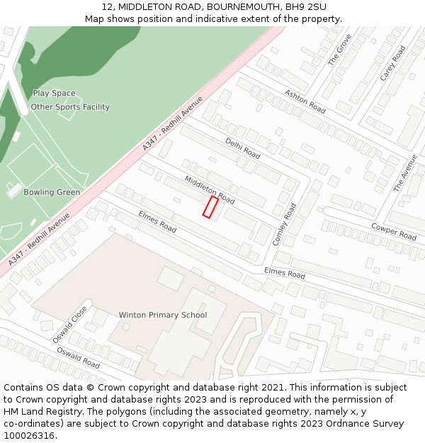 12, MIDDLETON ROAD, BOURNEMOUTH, BH9 2SU: Location map and indicative extent of plot