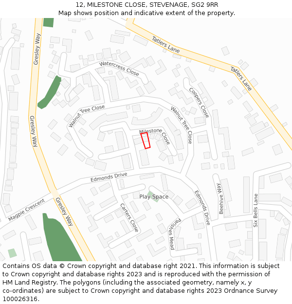 12, MILESTONE CLOSE, STEVENAGE, SG2 9RR: Location map and indicative extent of plot