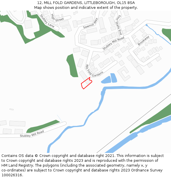 12, MILL FOLD GARDENS, LITTLEBOROUGH, OL15 8SA: Location map and indicative extent of plot