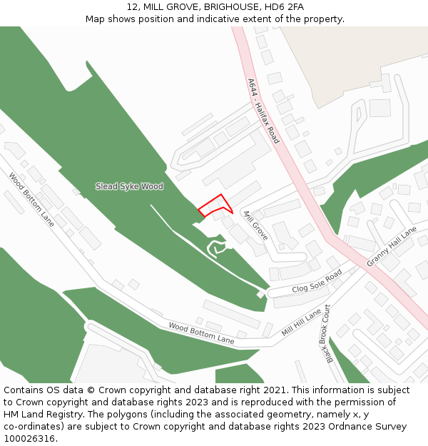 12, MILL GROVE, BRIGHOUSE, HD6 2FA: Location map and indicative extent of plot