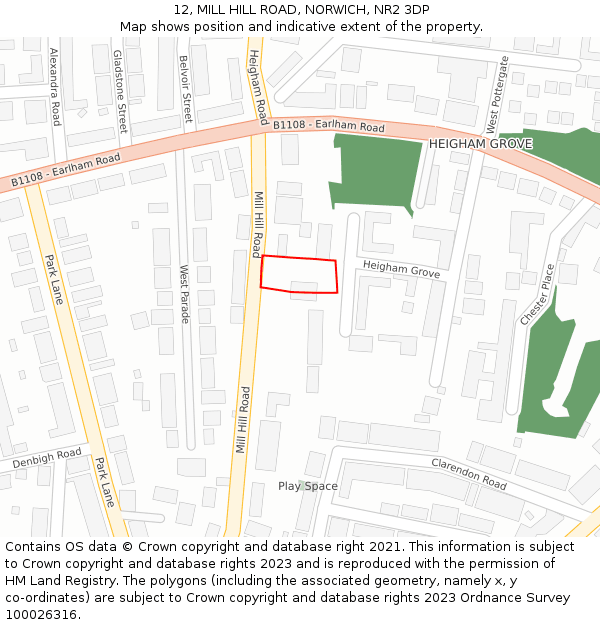 12, MILL HILL ROAD, NORWICH, NR2 3DP: Location map and indicative extent of plot