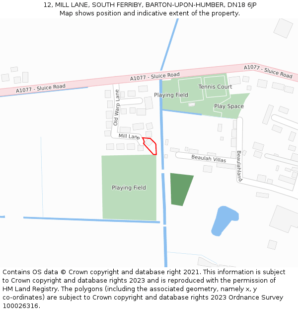 12, MILL LANE, SOUTH FERRIBY, BARTON-UPON-HUMBER, DN18 6JP: Location map and indicative extent of plot