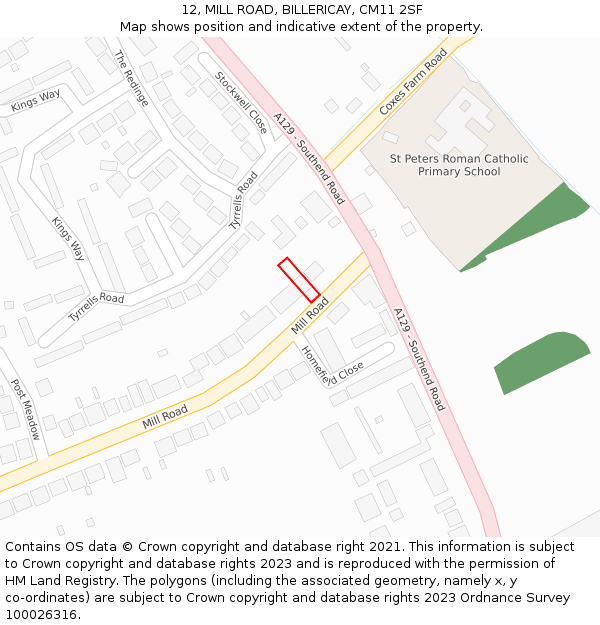 12, MILL ROAD, BILLERICAY, CM11 2SF: Location map and indicative extent of plot