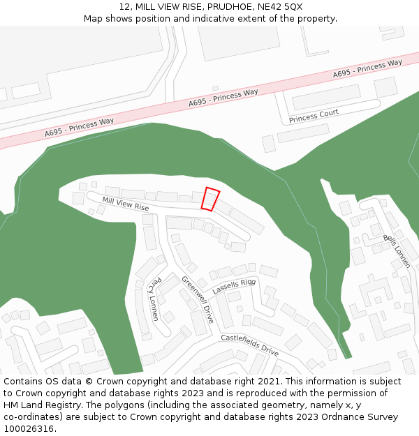 12, MILL VIEW RISE, PRUDHOE, NE42 5QX: Location map and indicative extent of plot