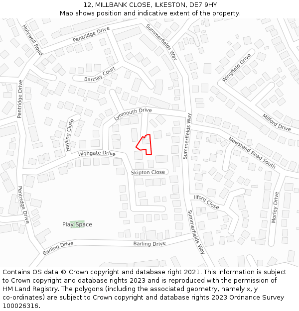 12, MILLBANK CLOSE, ILKESTON, DE7 9HY: Location map and indicative extent of plot