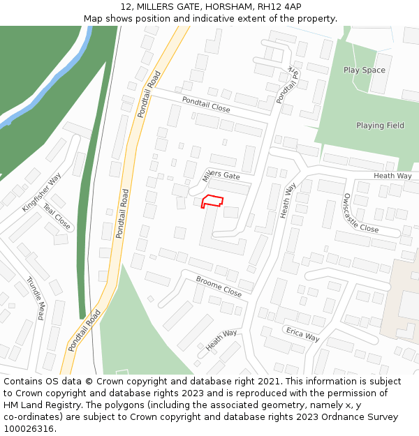 12, MILLERS GATE, HORSHAM, RH12 4AP: Location map and indicative extent of plot