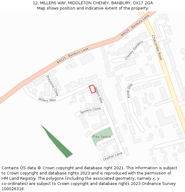 12, MILLERS WAY, MIDDLETON CHENEY, BANBURY, OX17 2GA: Location map and indicative extent of plot