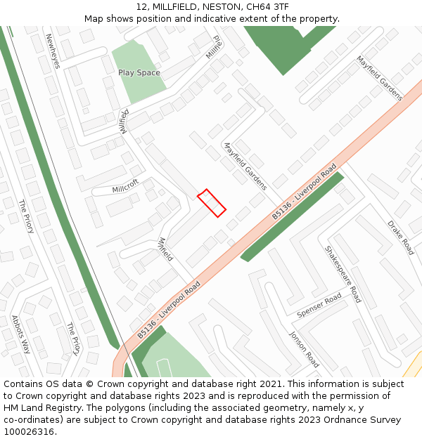 12, MILLFIELD, NESTON, CH64 3TF: Location map and indicative extent of plot