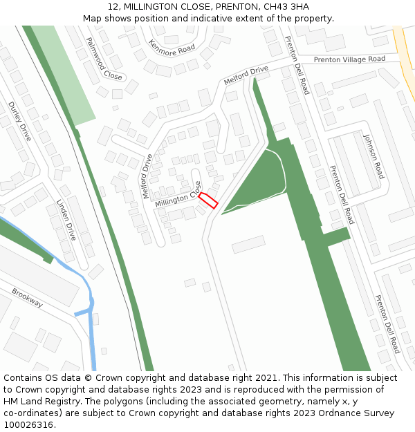 12, MILLINGTON CLOSE, PRENTON, CH43 3HA: Location map and indicative extent of plot