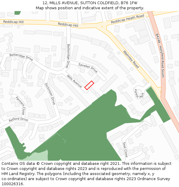 12, MILLS AVENUE, SUTTON COLDFIELD, B76 1FW: Location map and indicative extent of plot