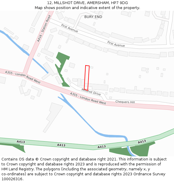 12, MILLSHOT DRIVE, AMERSHAM, HP7 9DG: Location map and indicative extent of plot