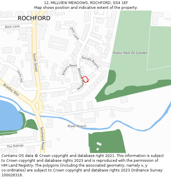 12, MILLVIEW MEADOWS, ROCHFORD, SS4 1EF: Location map and indicative extent of plot