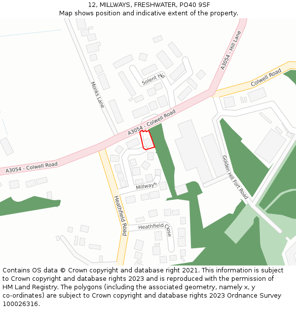 12, MILLWAYS, FRESHWATER, PO40 9SF: Location map and indicative extent of plot