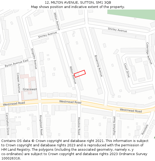 12, MILTON AVENUE, SUTTON, SM1 3QB: Location map and indicative extent of plot