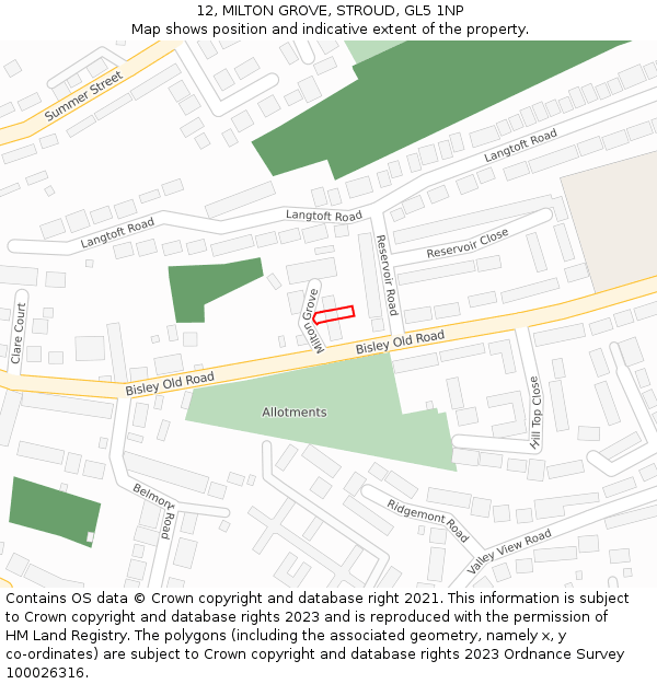 12, MILTON GROVE, STROUD, GL5 1NP: Location map and indicative extent of plot