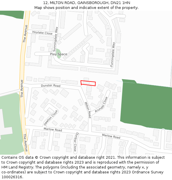 12, MILTON ROAD, GAINSBOROUGH, DN21 1HN: Location map and indicative extent of plot