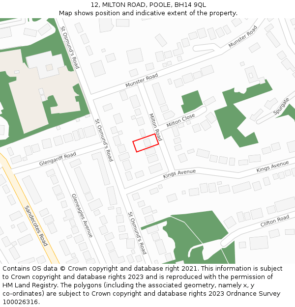 12, MILTON ROAD, POOLE, BH14 9QL: Location map and indicative extent of plot
