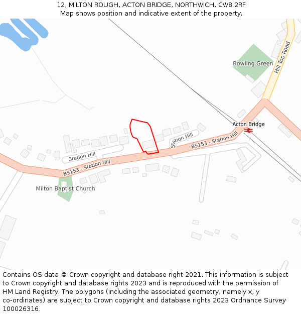 12, MILTON ROUGH, ACTON BRIDGE, NORTHWICH, CW8 2RF: Location map and indicative extent of plot