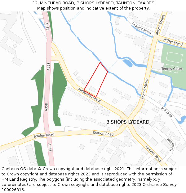 12, MINEHEAD ROAD, BISHOPS LYDEARD, TAUNTON, TA4 3BS: Location map and indicative extent of plot