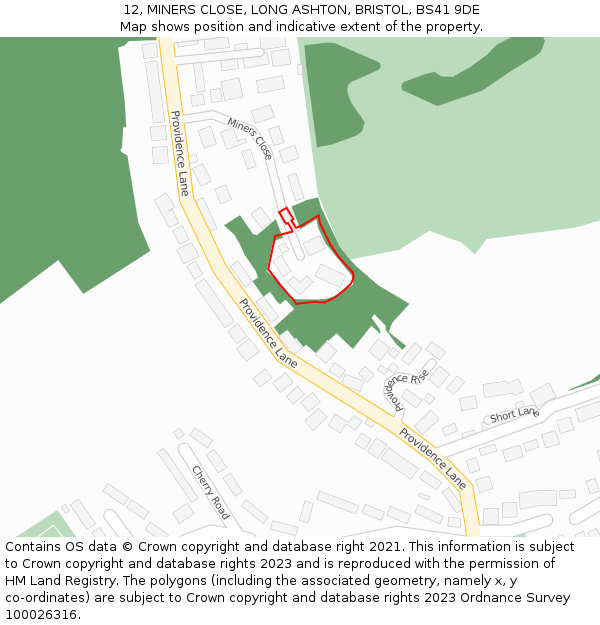 12, MINERS CLOSE, LONG ASHTON, BRISTOL, BS41 9DE: Location map and indicative extent of plot
