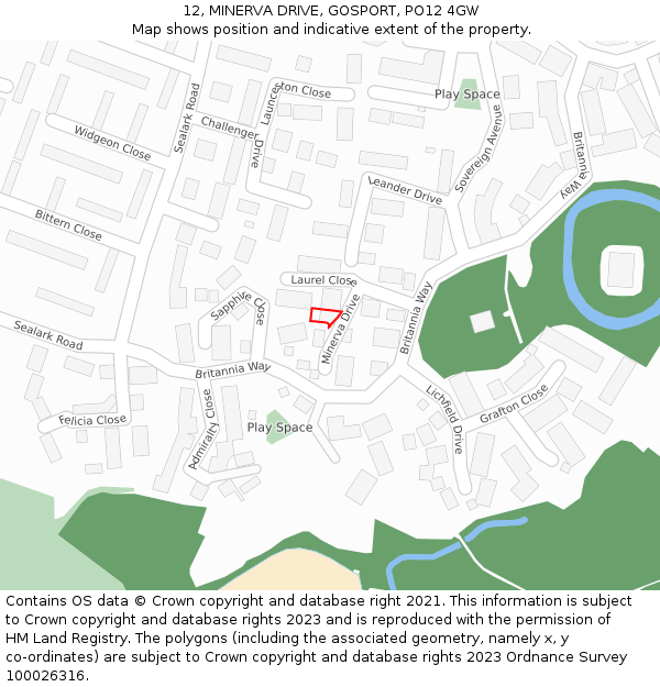 12, MINERVA DRIVE, GOSPORT, PO12 4GW: Location map and indicative extent of plot