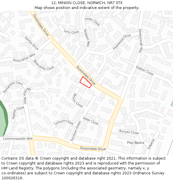 12, MINION CLOSE, NORWICH, NR7 0TX: Location map and indicative extent of plot