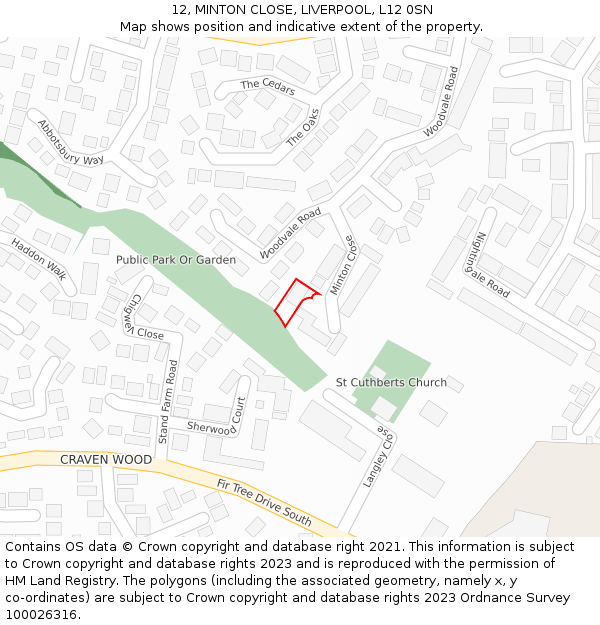 12, MINTON CLOSE, LIVERPOOL, L12 0SN: Location map and indicative extent of plot