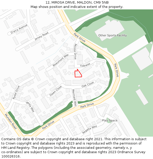 12, MIROSA DRIVE, MALDON, CM9 5NB: Location map and indicative extent of plot