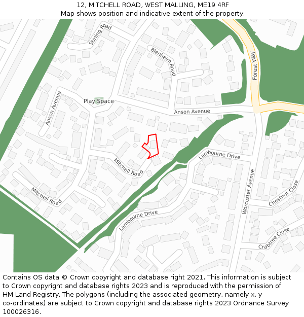 12, MITCHELL ROAD, WEST MALLING, ME19 4RF: Location map and indicative extent of plot