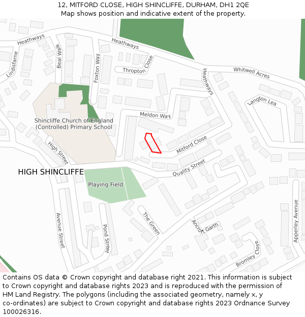 12, MITFORD CLOSE, HIGH SHINCLIFFE, DURHAM, DH1 2QE: Location map and indicative extent of plot