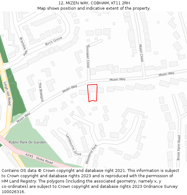 12, MIZEN WAY, COBHAM, KT11 2RH: Location map and indicative extent of plot