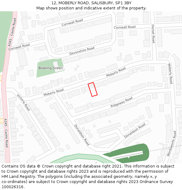 12, MOBERLY ROAD, SALISBURY, SP1 3BY: Location map and indicative extent of plot