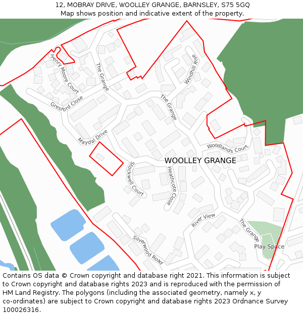 12, MOBRAY DRIVE, WOOLLEY GRANGE, BARNSLEY, S75 5GQ: Location map and indicative extent of plot