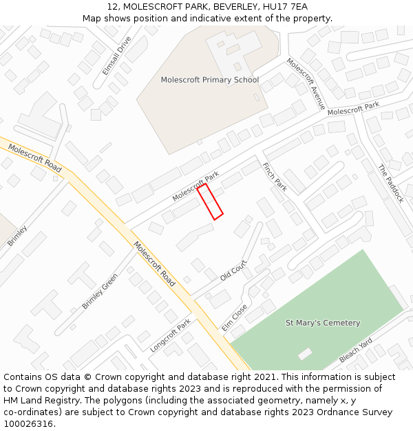 12, MOLESCROFT PARK, BEVERLEY, HU17 7EA: Location map and indicative extent of plot