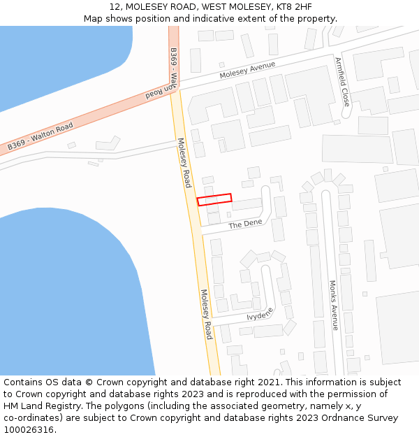 12, MOLESEY ROAD, WEST MOLESEY, KT8 2HF: Location map and indicative extent of plot