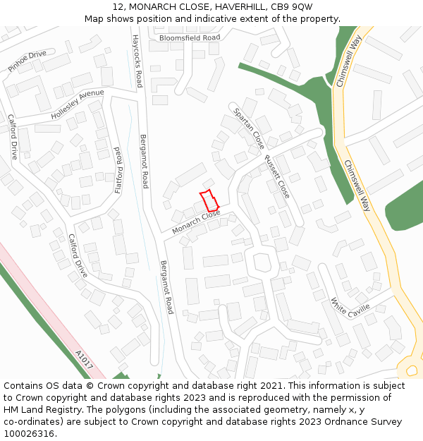 12, MONARCH CLOSE, HAVERHILL, CB9 9QW: Location map and indicative extent of plot