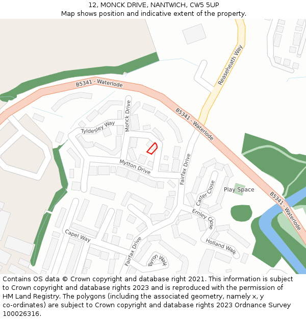 12, MONCK DRIVE, NANTWICH, CW5 5UP: Location map and indicative extent of plot