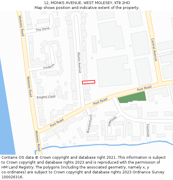 12, MONKS AVENUE, WEST MOLESEY, KT8 2HD: Location map and indicative extent of plot