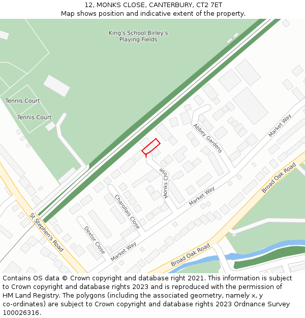 12, MONKS CLOSE, CANTERBURY, CT2 7ET: Location map and indicative extent of plot