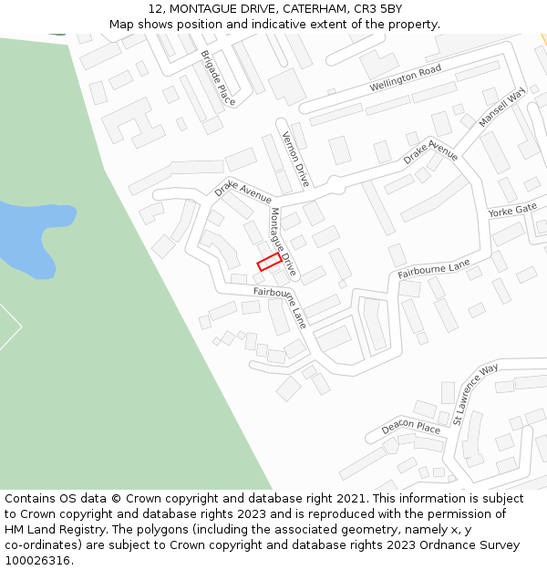 12, MONTAGUE DRIVE, CATERHAM, CR3 5BY: Location map and indicative extent of plot