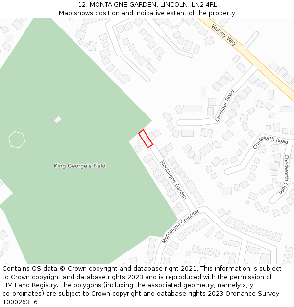 12, MONTAIGNE GARDEN, LINCOLN, LN2 4RL: Location map and indicative extent of plot