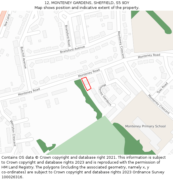 12, MONTENEY GARDENS, SHEFFIELD, S5 9DY: Location map and indicative extent of plot