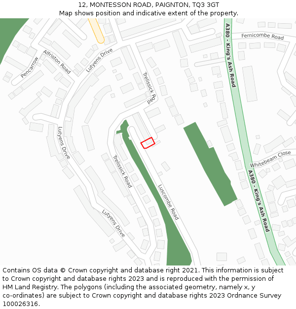 12, MONTESSON ROAD, PAIGNTON, TQ3 3GT: Location map and indicative extent of plot