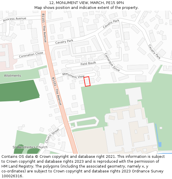 12, MONUMENT VIEW, MARCH, PE15 9PN: Location map and indicative extent of plot