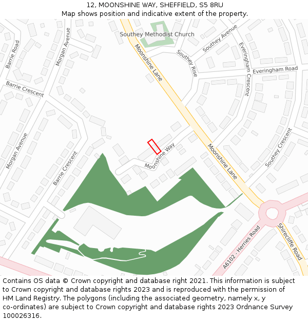12, MOONSHINE WAY, SHEFFIELD, S5 8RU: Location map and indicative extent of plot